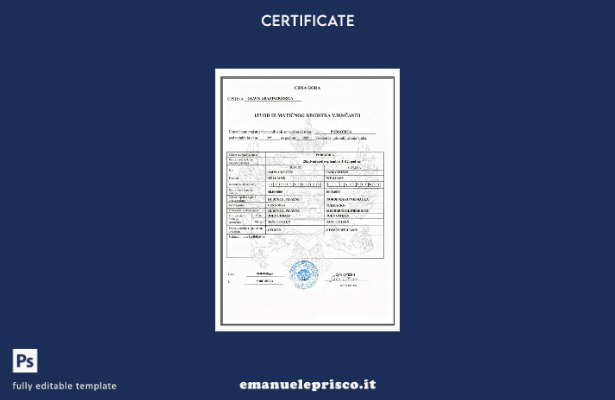 modello di certificato di matrimonio in stile verificato del Montenegro (Crna Go